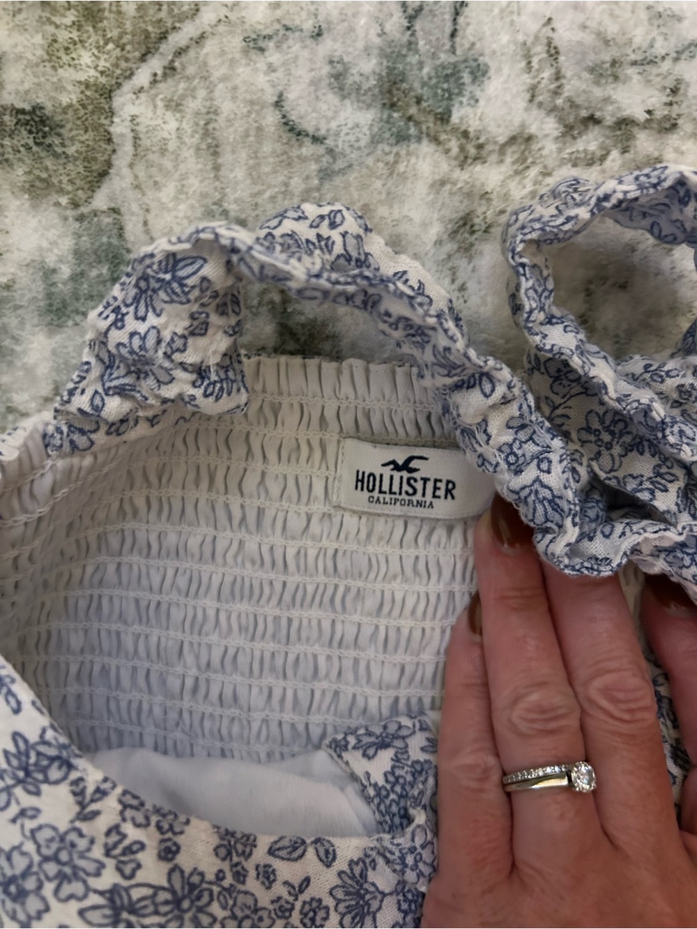 Hollister XS Blue & White Floral Romper | Linen Blend Button Front Summer - Picture 8 of 10